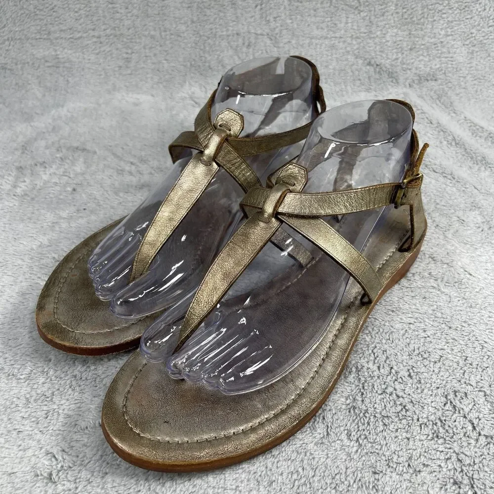 Frye Sandals Womens 7.5 Gold‎ Leather Rachel T Strap Strappy Boho
